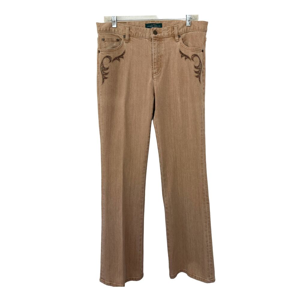 Ralph Lauren Jeans Western Tan Embroidered Beaded Bootcut Denim Jeans Pants 10